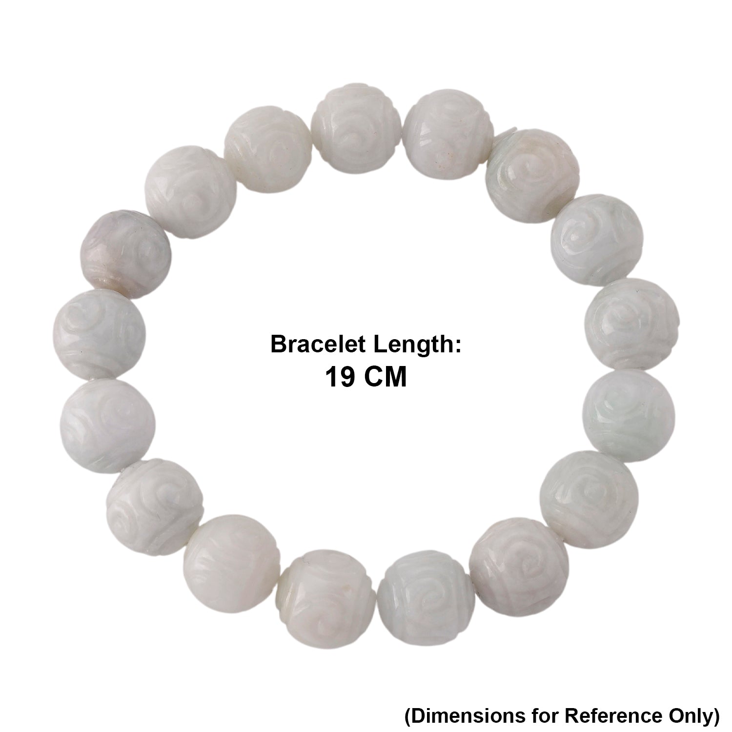 Natural White Jade Stretchable Beads Lotus Carved Bracelet (Size - 7) 150.00 Ct. V32491222 4