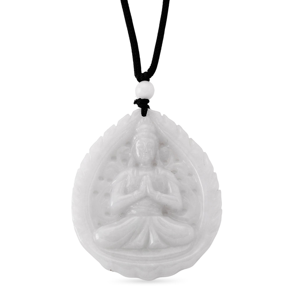 Natural White Jade Adjustable Buddha Carved Necklace (Size - 28) 98.00 Ct._8611119