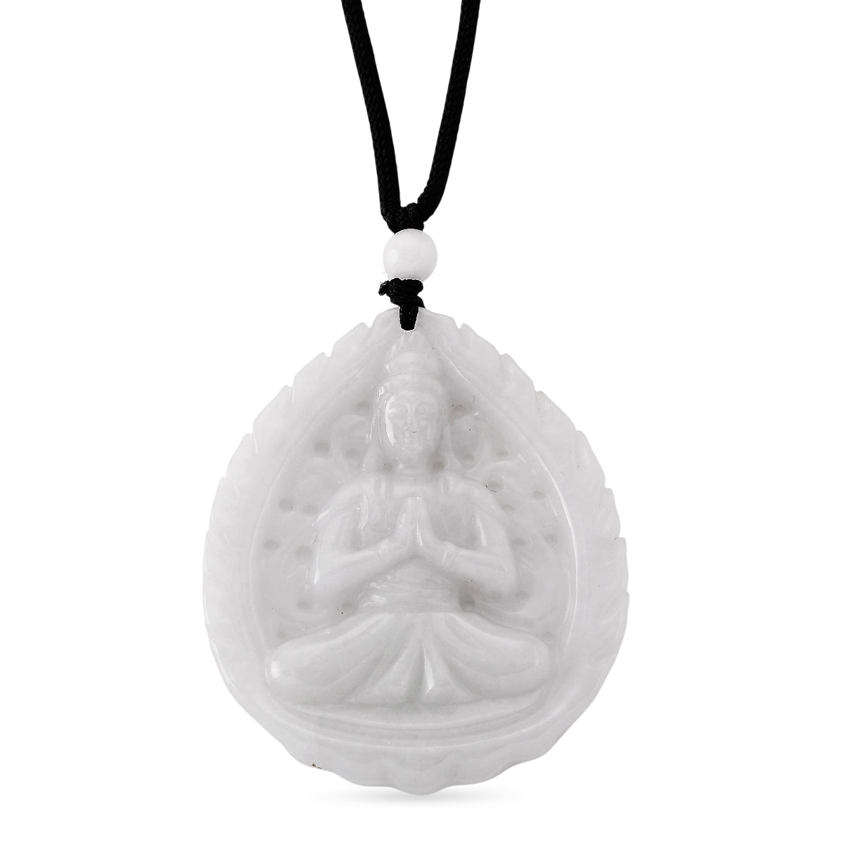 Natural White Jade Adjustable Buddha Carved Necklace (Size - 28) 98.00 Ct. V32534483 0