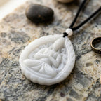 Natural White Jade Adjustable Buddha Carved Necklace (Size - 28) 98.00 Ct._8611119_2