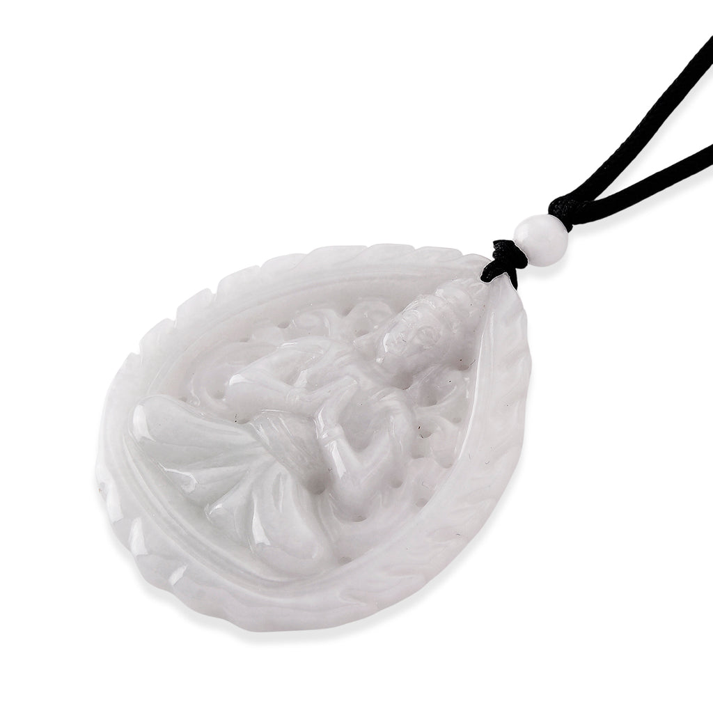 Natural White Jade Adjustable Buddha Carved Necklace (Size - 28) 98.00 Ct._8611119_3