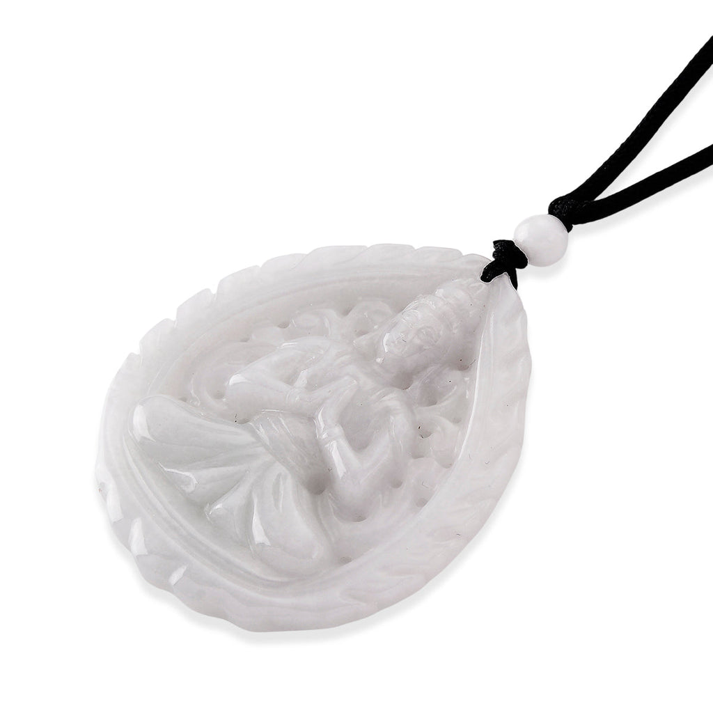 Natural White Jade Adjustable Buddha Carved Necklace (Size - 28) 98.00 Ct.