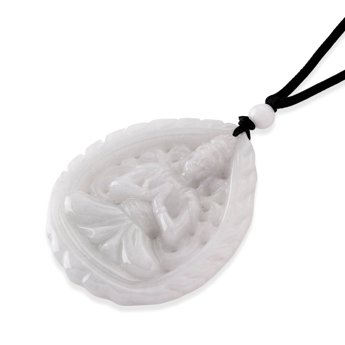 Natural White Jade Adjustable Buddha Carved Necklace (Size - 28) 98.00 Ct. V32362691 4