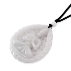 Natural White Jade Adjustable Buddha Carved Necklace (Size - 28) 98.00 Ct.