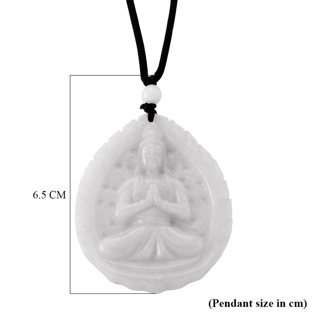 Natural White Jade Adjustable Buddha Carved Necklace (Size - 28) 98.00 Ct._8611119_6