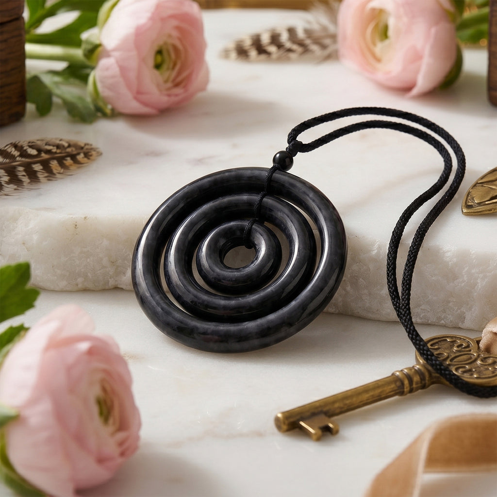 Black Jade Adjustable Concentric Circle Necklace (Size - 28) 193.00 Ct._8611121_2