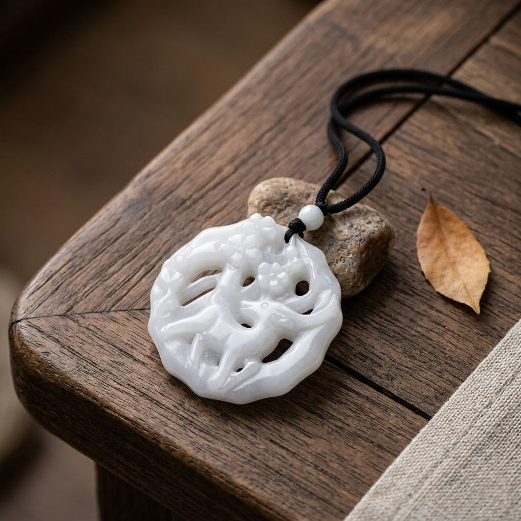 Natural White Jade Adjustable Carved Deer Necklace (Size - 28) 96.00 Ct._8611122_2