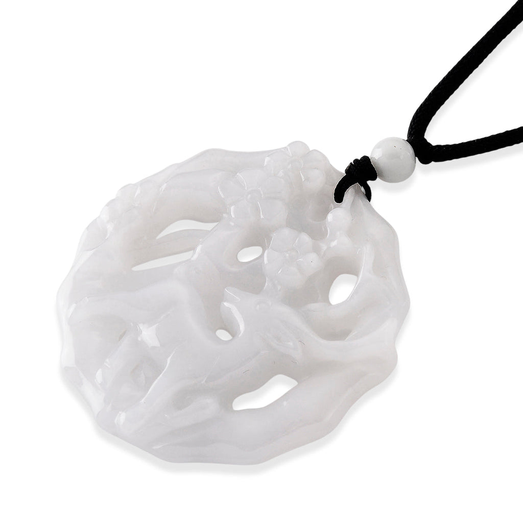 Natural White Jade Adjustable Carved Deer Necklace (Size - 28) 96.00 Ct.