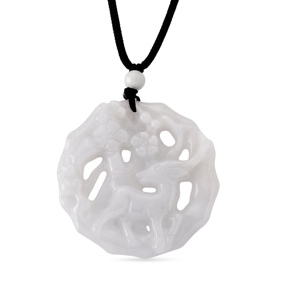 Natural White Jade Adjustable Carved Deer Necklace (Size - 28) 96.00 Ct. V32363493 0