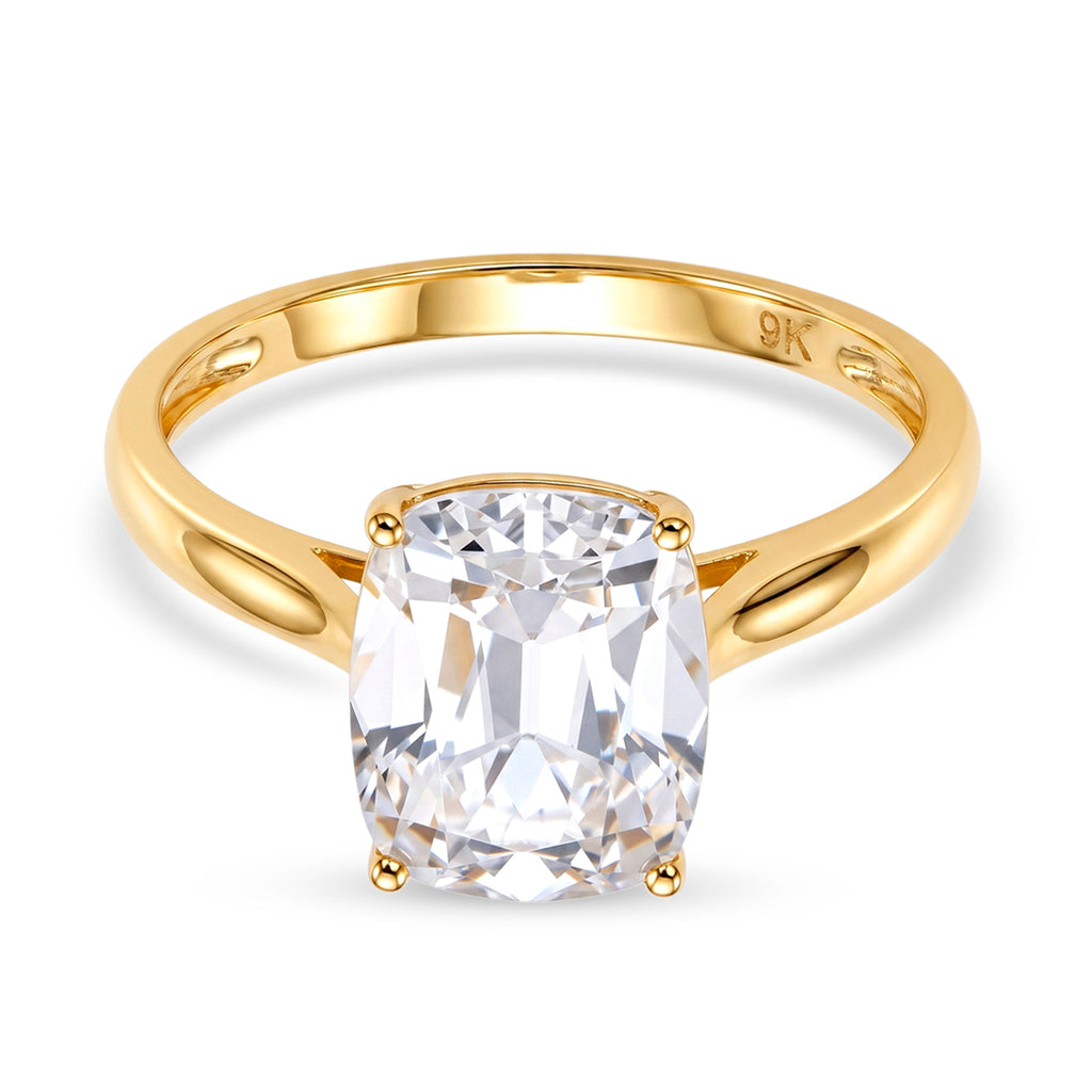 9K Yellow Gold GRA Certified (D-VVS1) Moissanite Cushion Old Mine Cut with vintage Faceting Solitaire Ring 3.07 Ct._8611124