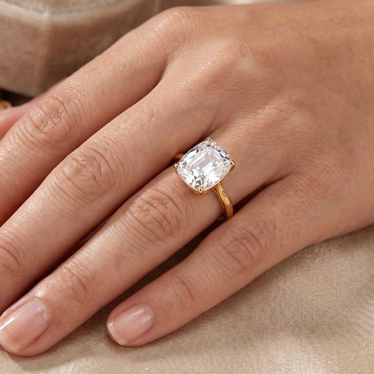 9K Yellow Gold GRA Certified (D-VVS1) Moissanite Cushion Old Mine Cut with vintage Faceting Solitaire Ring 3.07 Ct. V32526851 2