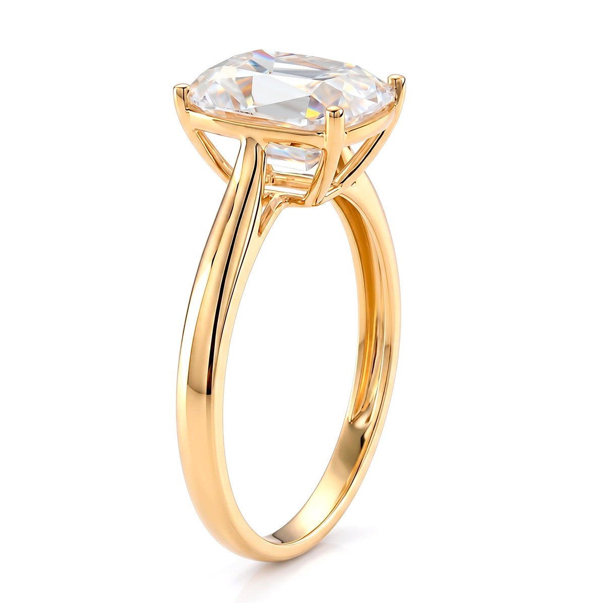 9K Yellow Gold GRA Certified (D-VVS1) Moissanite Cushion Old Mine Cut with vintage Faceting Solitaire Ring 3.07 Ct. V32526851 4