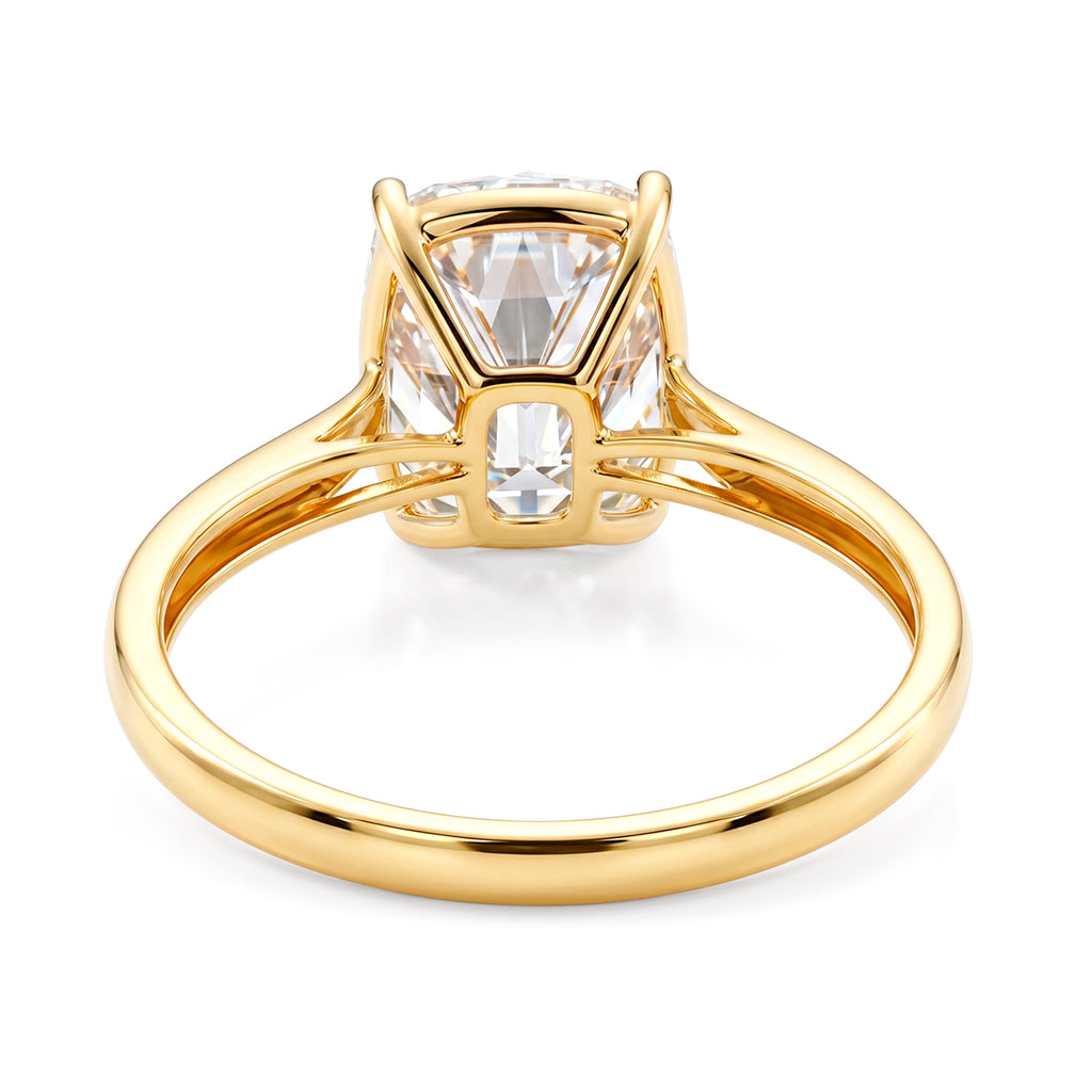 9K Yellow Gold GRA Certified (D-VVS1) Moissanite Cushion Old Mine Cut with vintage Faceting Solitaire Ring 3.07 Ct._8611124_4