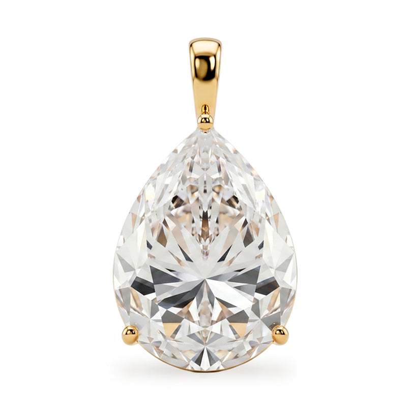 9K Yellow Gold GRA Certified (D-VVS1) Moissanite Pear Cut Solitaire Pendant 10.00 Ct._8611132