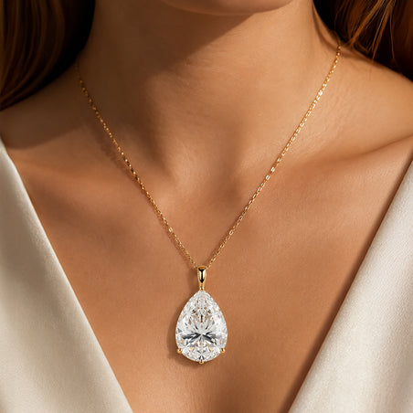 9K Yellow Gold GRA Certified (D-VVS1) Moissanite Pear Cut Solitaire Pendant 10.00 Ct. 8611132 2