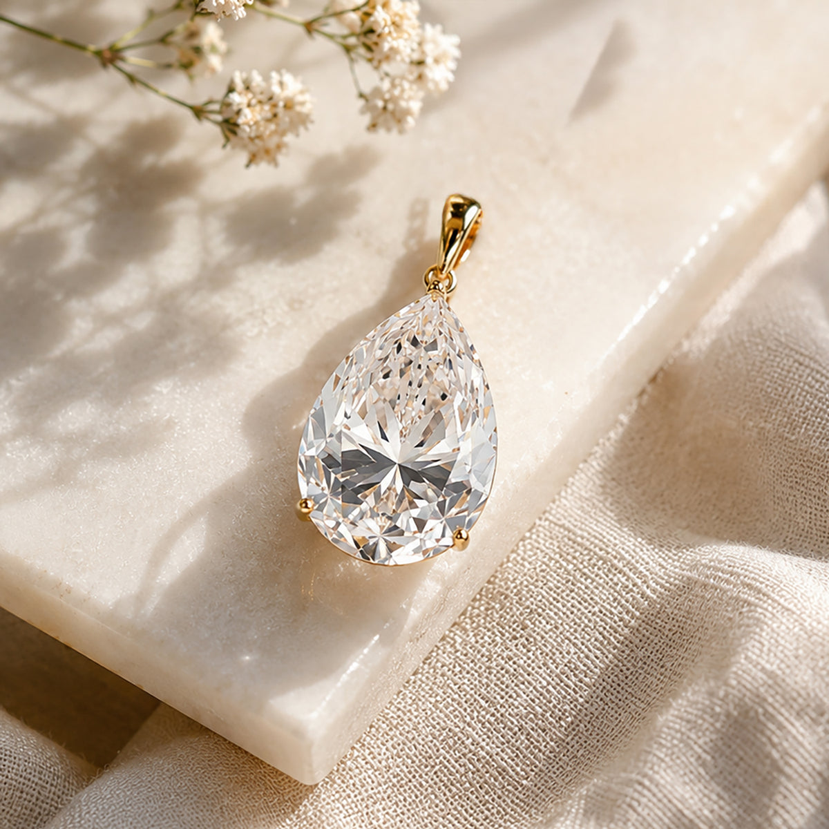 9K Yellow Gold GRA Certified (D-VVS1) Moissanite Pear Cut Solitaire Pendant 10.00 Ct. 8611132 3