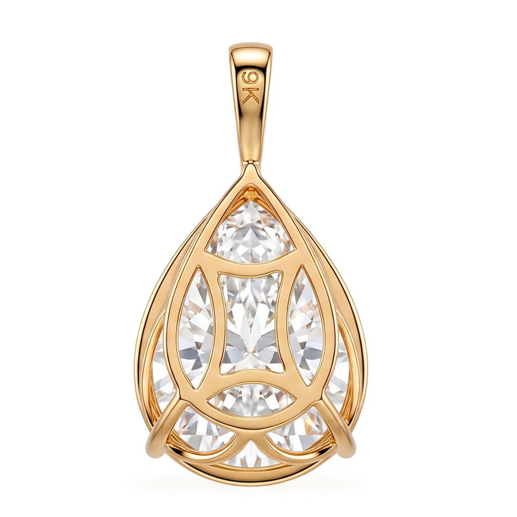 9K Yellow Gold GRA Certified (D-VVS1) Moissanite Pear Cut Solitaire Pendant 10.00 Ct._8611132_4