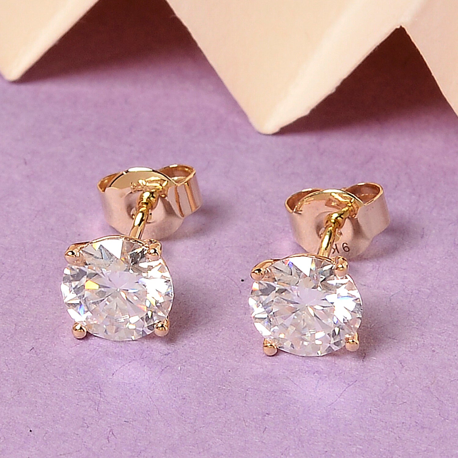 9K Yellow Gold GRA Certified Moissanite Stud Earring with Push Back 2.02 Ct. 8611133 3