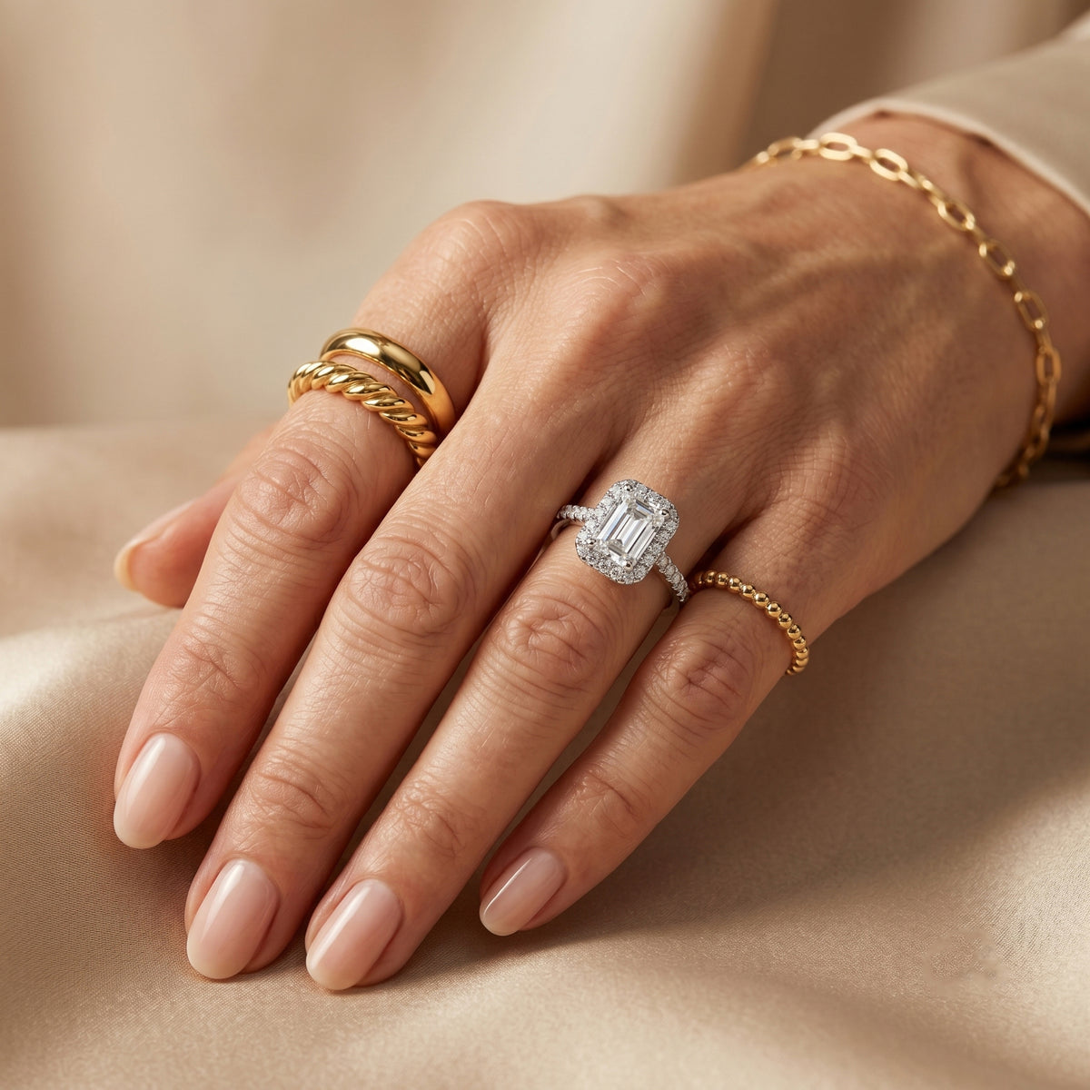 Luxuriant - SGL Certified Lab Grown Diamond (SI/G-H) Halo Ring in 18K Vermeil Yellow Gold Plated Sterling Silver 1.26 Ct. V32697616 3
