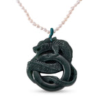 D'Joy - Natural Olmec Jade & White Fresh Water Pearl Adjustable Double Dragon Necklace (Size - 18+2 Ext) in Rhodium Overlay Sterling Silver 190.00 Ct._8611204