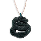 D'Joy - Natural Olmec Jade & White Fresh Water Pearl Adjustable Double Dragon Necklace (Size - 18+2 Ext) in Rhodium Overlay Sterling Silver 190.00 Ct._8611204_4