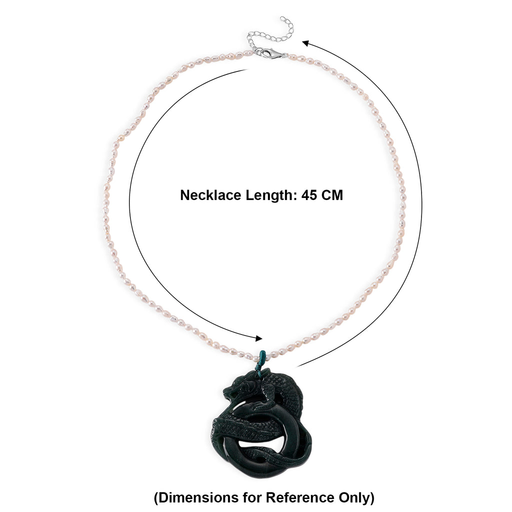 D'Joy - Natural Olmec Jade & White Fresh Water Pearl Adjustable Double Dragon Necklace (Size - 18+2 Ext) in Rhodium Overlay Sterling Silver 190.00 Ct._8611204_6