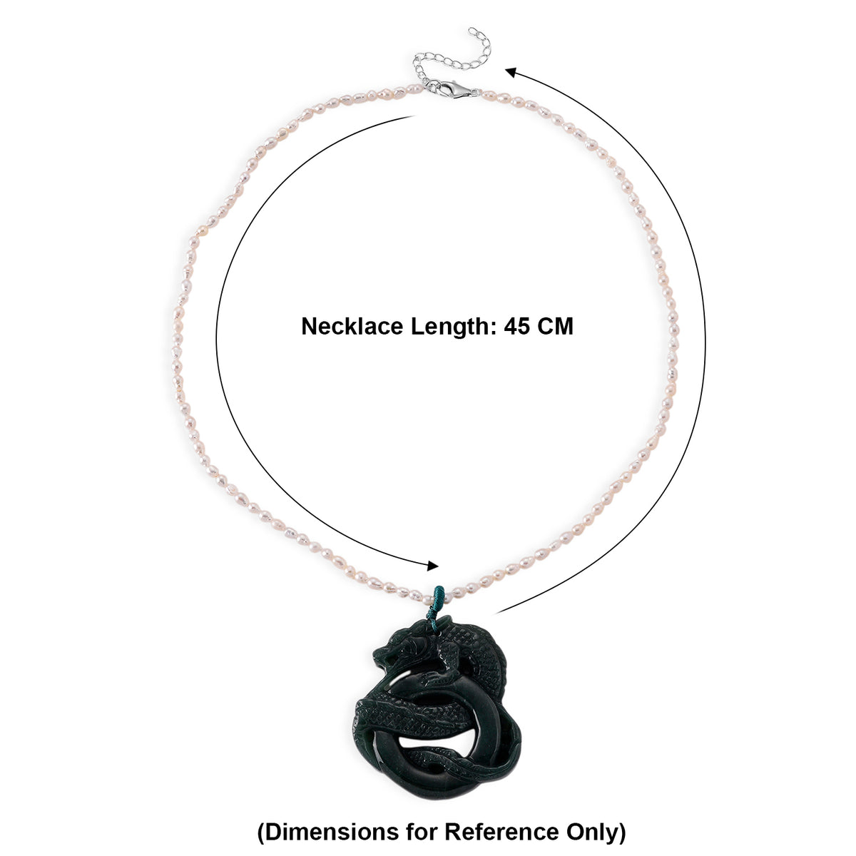 D'Joy - Natural Jade &amp; White Fresh Water Pearl Adjustable Double Dragon Necklace (Size - 18+2 Ext) in Rhodium Overlay Sterling Silver 190.00 Ct. V32519350 7