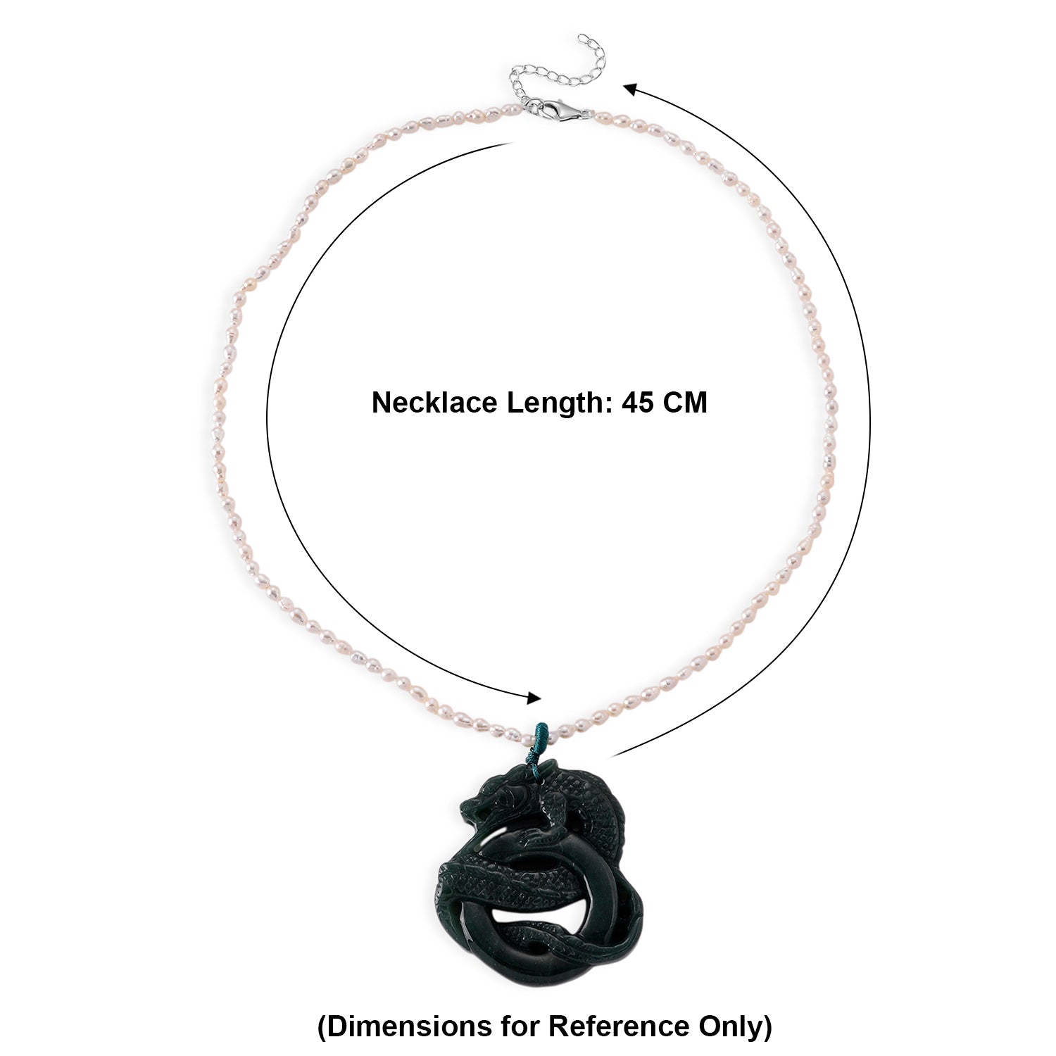 D'Joy - Natural Jade &amp; White Fresh Water Pearl Adjustable Double Dragon Necklace (Size - 18+2 Ext) in Rhodium Overlay Sterling Silver 190.00 Ct. V32519350 7