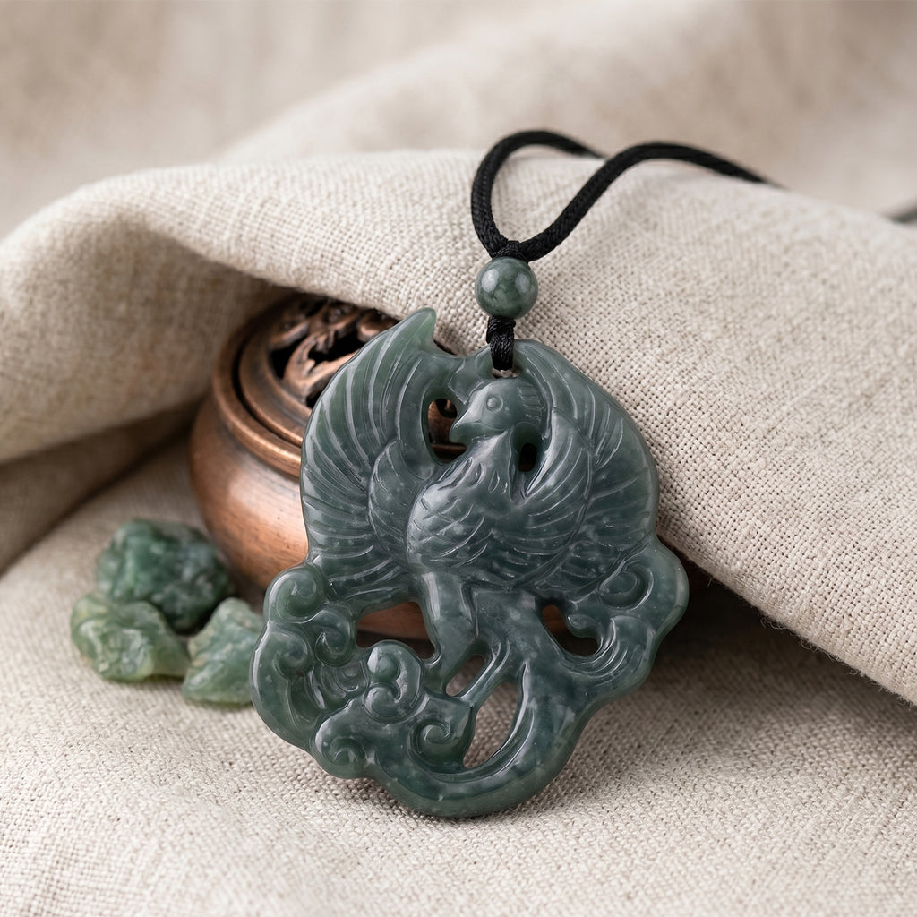 Natural Olmec Jade Adjustable Phoenix Carved Necklace (Size - 28) 80.00 Ct._8611231_2