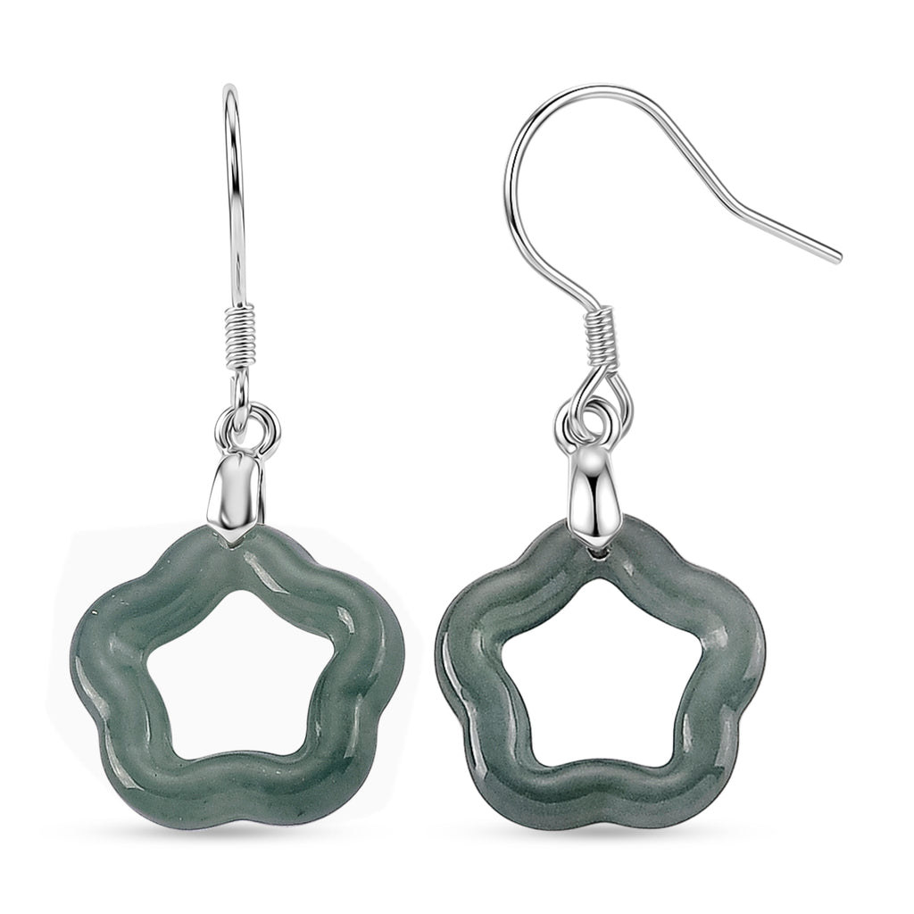 D'Joy - Natural Olmec Jade Beads Earring with Hook in Rhodium Overlay Sterling Silver 5.00 Ct._8611232