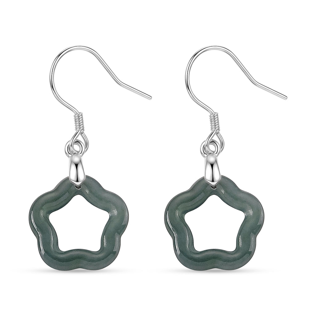 D'Joy - Natural Olmec Jade Beads Earring with Hook in Rhodium Overlay Sterling Silver 5.00 Ct._8611232_3
