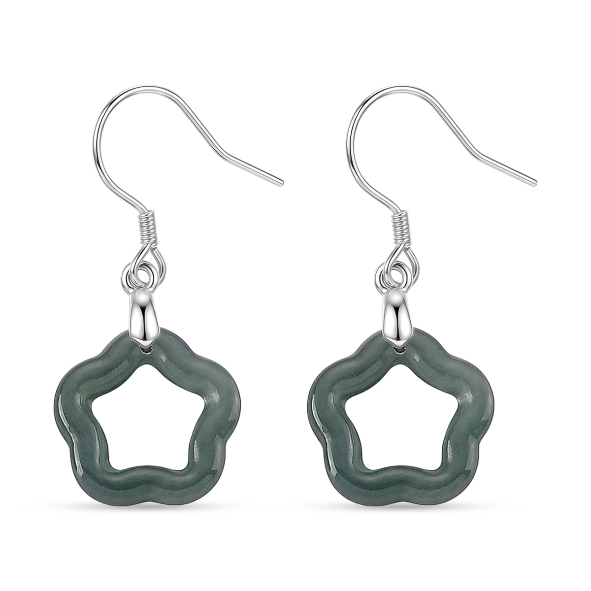 D'Joy - Natural  Jade Star Shape Earring with Hook in Rhodium Overlay Sterling Silver 5.00 Ct. V32514589 4