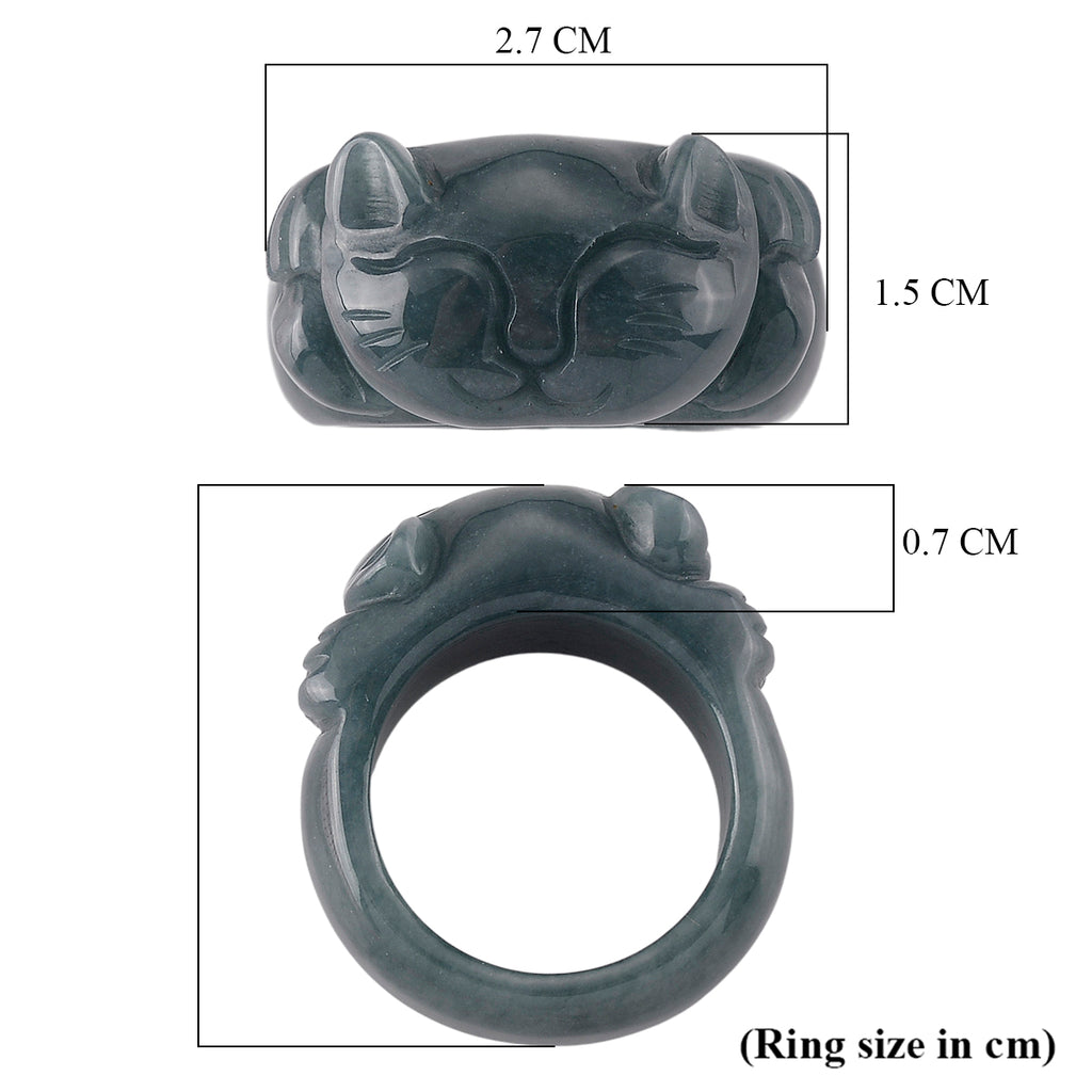 Natural Olmec Jade Maneki-Neko Ring (Size - Q) 30.00 Ct._8611268_5