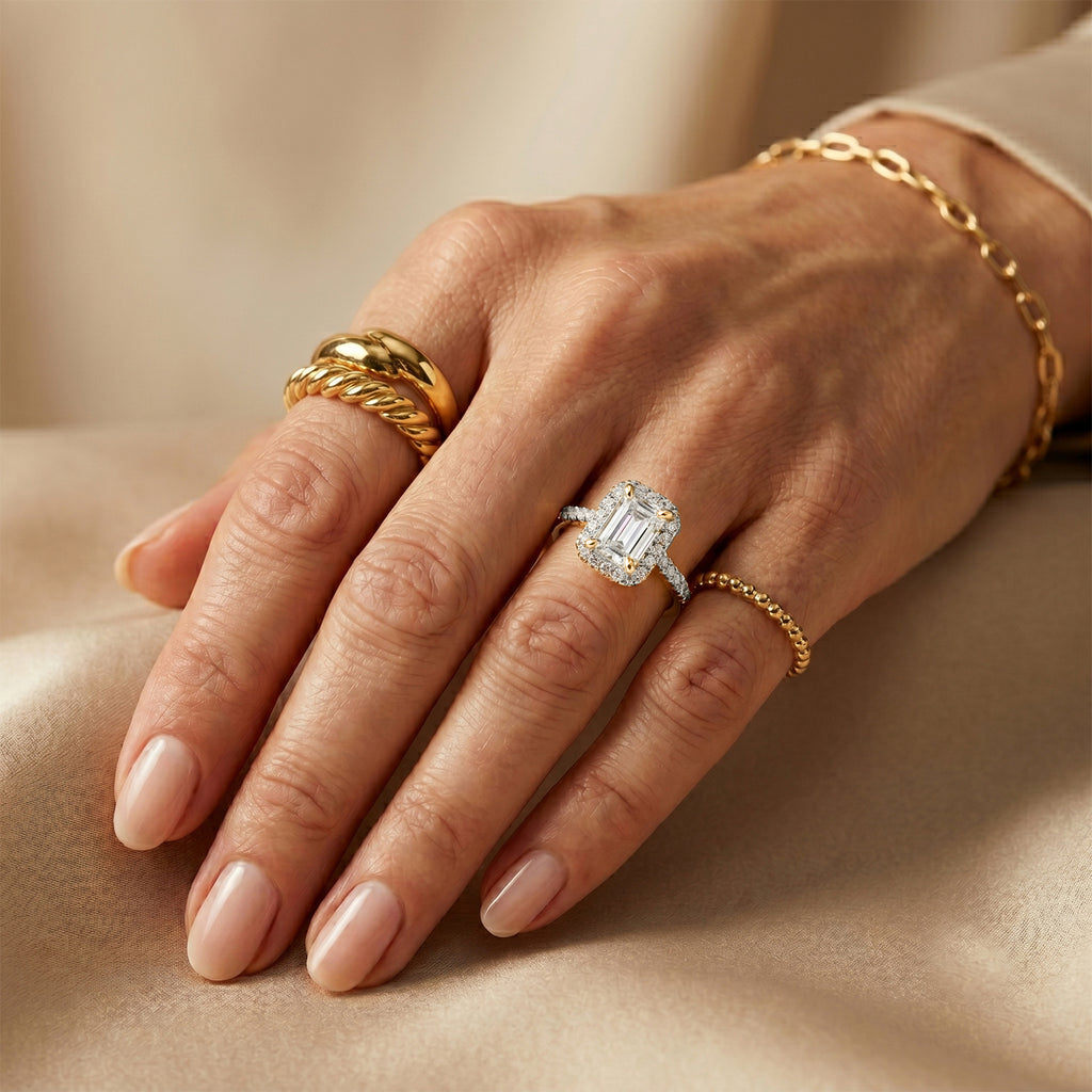 Luxuriant - SGL Certified Lab Grown Diamond (SI/G-H) Halo Ring in 18K Vermeil Yellow Gold Plated Sterling Silver 1.30 Ct._8611270_2