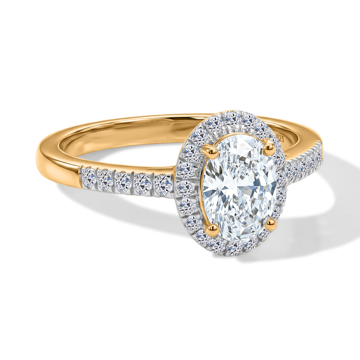Luxuriant - SGL Certified Lab Grown Diamond (SI/G-H) Halo Ring in 18K Vermeil Yellow Gold Plated Sterling Silver 1.27 Ct. 8611304 1
