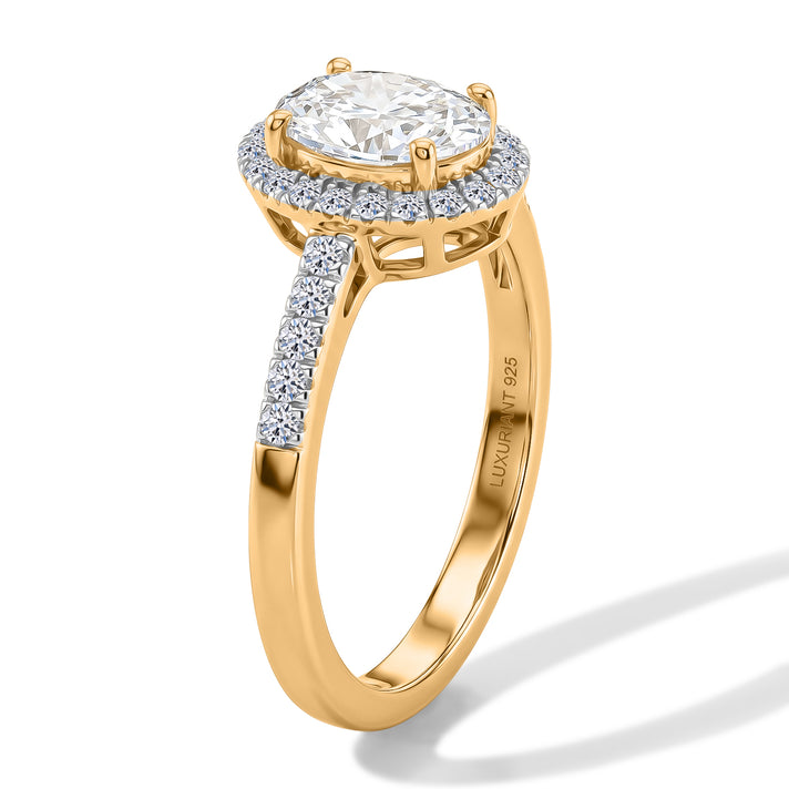 Luxuriant - SGL Certified Lab Grown Diamond (SI/G-H) Halo Ring in 18K Vermeil Yellow Gold Plated Sterling Silver 1.27 Ct. 8611304 2