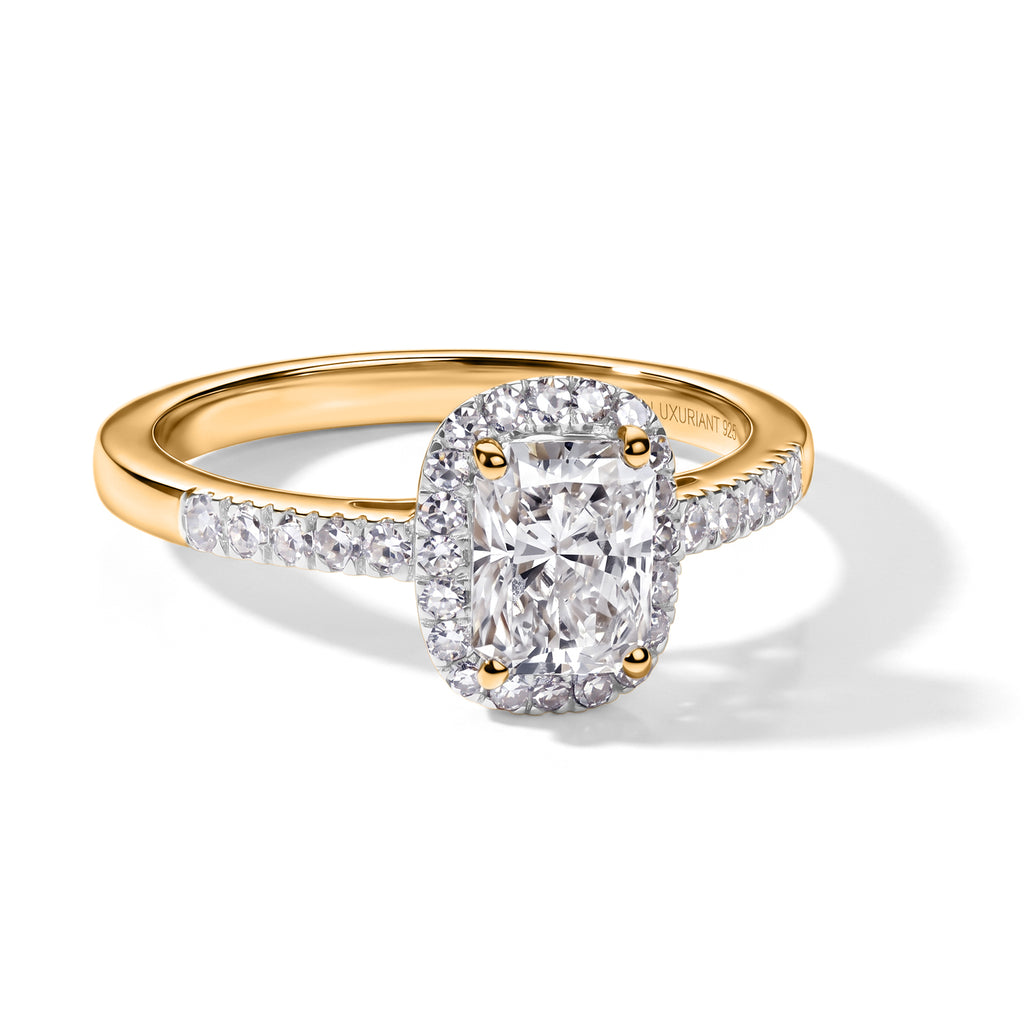 Luxuriant - SGL Certified Lab Grown Diamond (SI/G-H) Halo Ring in 18K Vermeil Yellow Gold Plated Sterling Silver 1.25 Ct._8611313