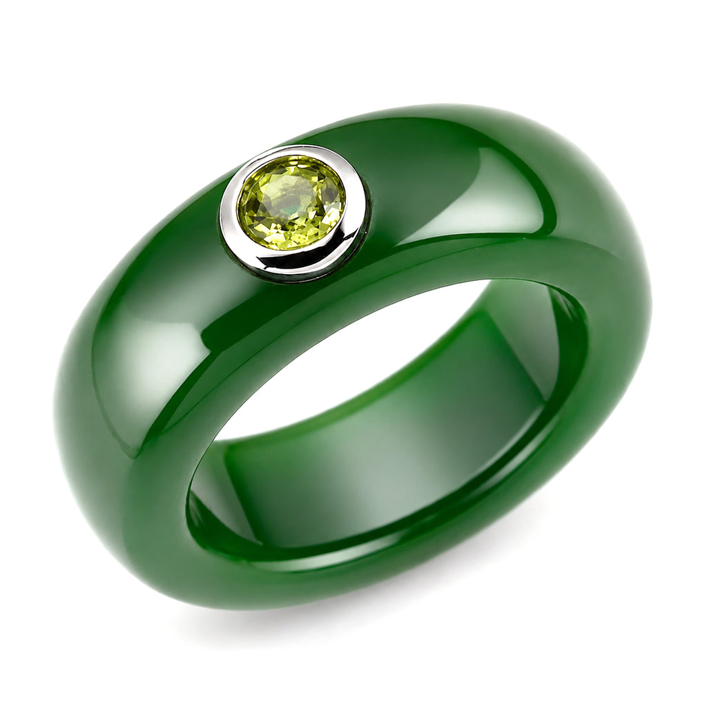 D'Joy - Peridot & Green Jade Band Ring in Rhodium Overlay Sterling Silver 28.30 Ct._8611325