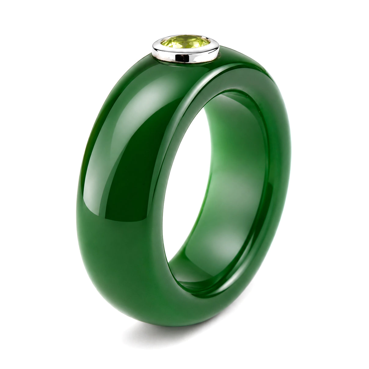 D'Joy - Peridot &amp; Green Jade Band Ring in Rhodium Overlay Sterling Silver 28.30 Ct. V32490305 4