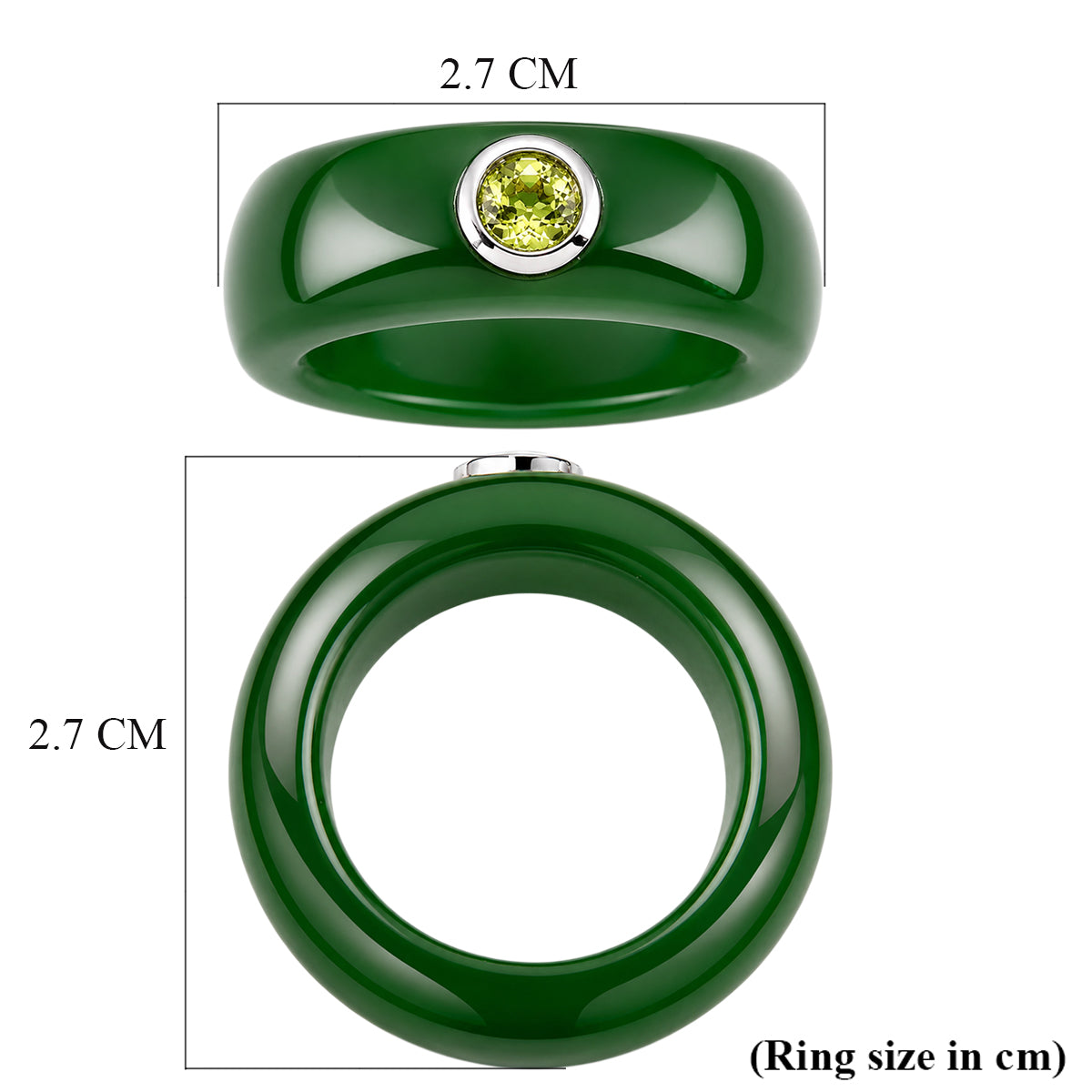D'Joy - Peridot &amp; Green Jade Band Ring in Rhodium Overlay Sterling Silver 28.30 Ct. V32490305 6