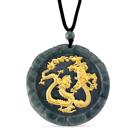 24K Yellow Gold Natural Olmec Jade Adjustable Dragon Necklace (Size - 28) 145.00 Ct. 8611335 1