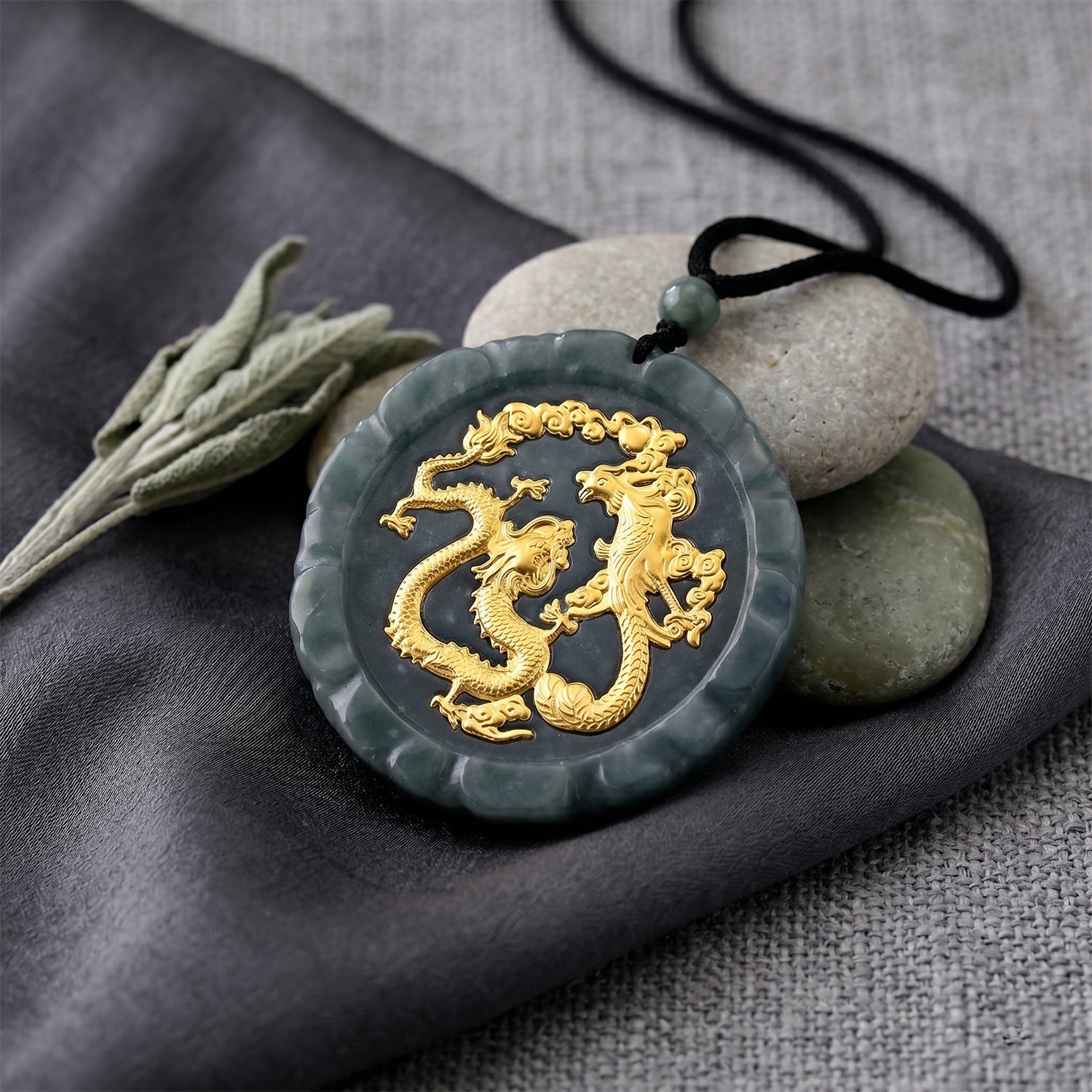 24K Yellow Gold Natural Olmec Jade Adjustable Dragon Necklace (Size - 28) 145.00 Ct. 8611335 3