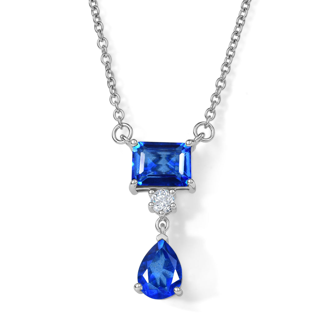 D'Joy - Ceylon Color Quartz & White Topaz Drop Necklace (Size - 20) in Platinum Overlay Sterling Silver 3.00 Ct._8611371