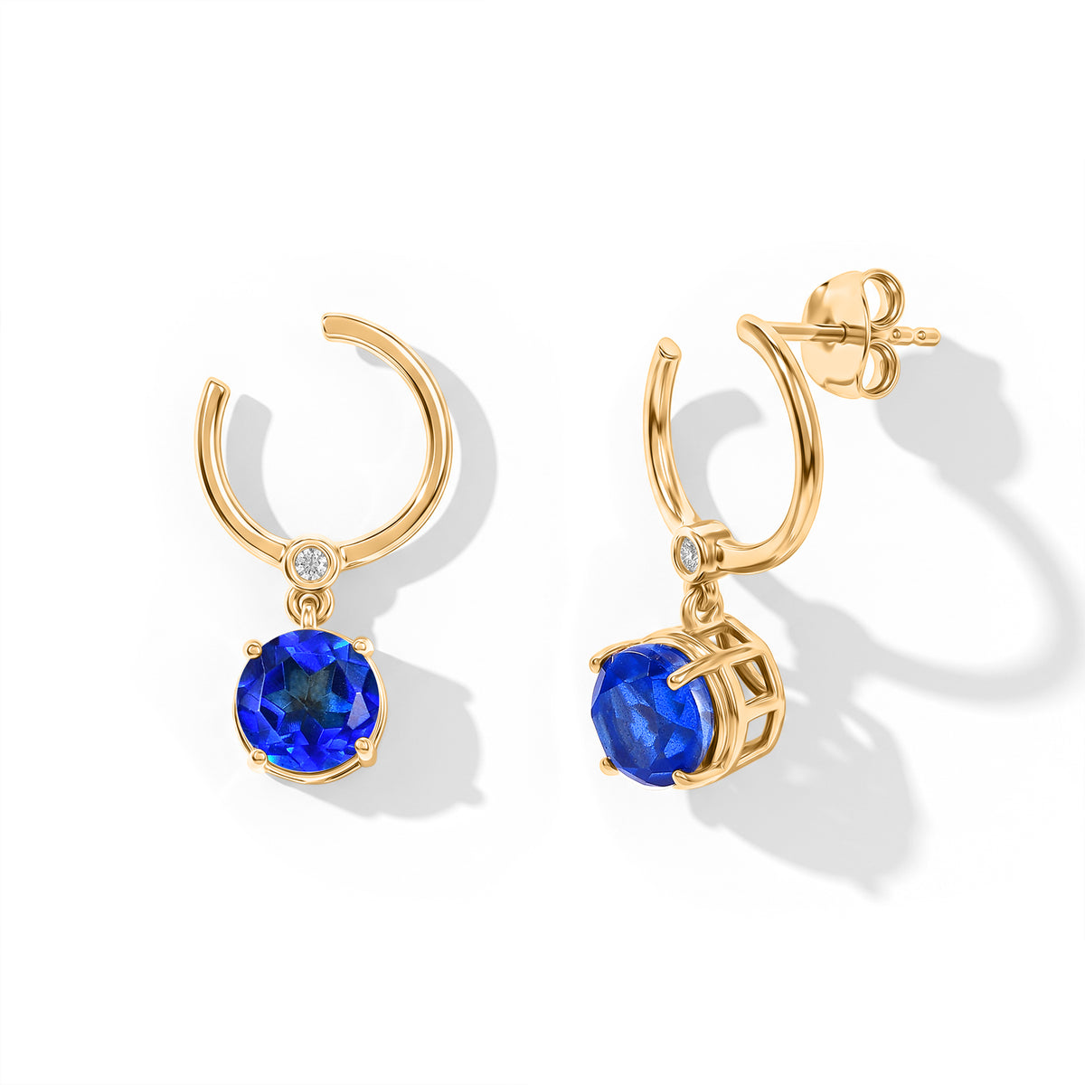D'Joy - Ceylon Color Quartz &amp; White Zircon Dangling Earring with Push Post in Yellow Gold Plated Sterling Silver 3.13 Ct. V32518938 0