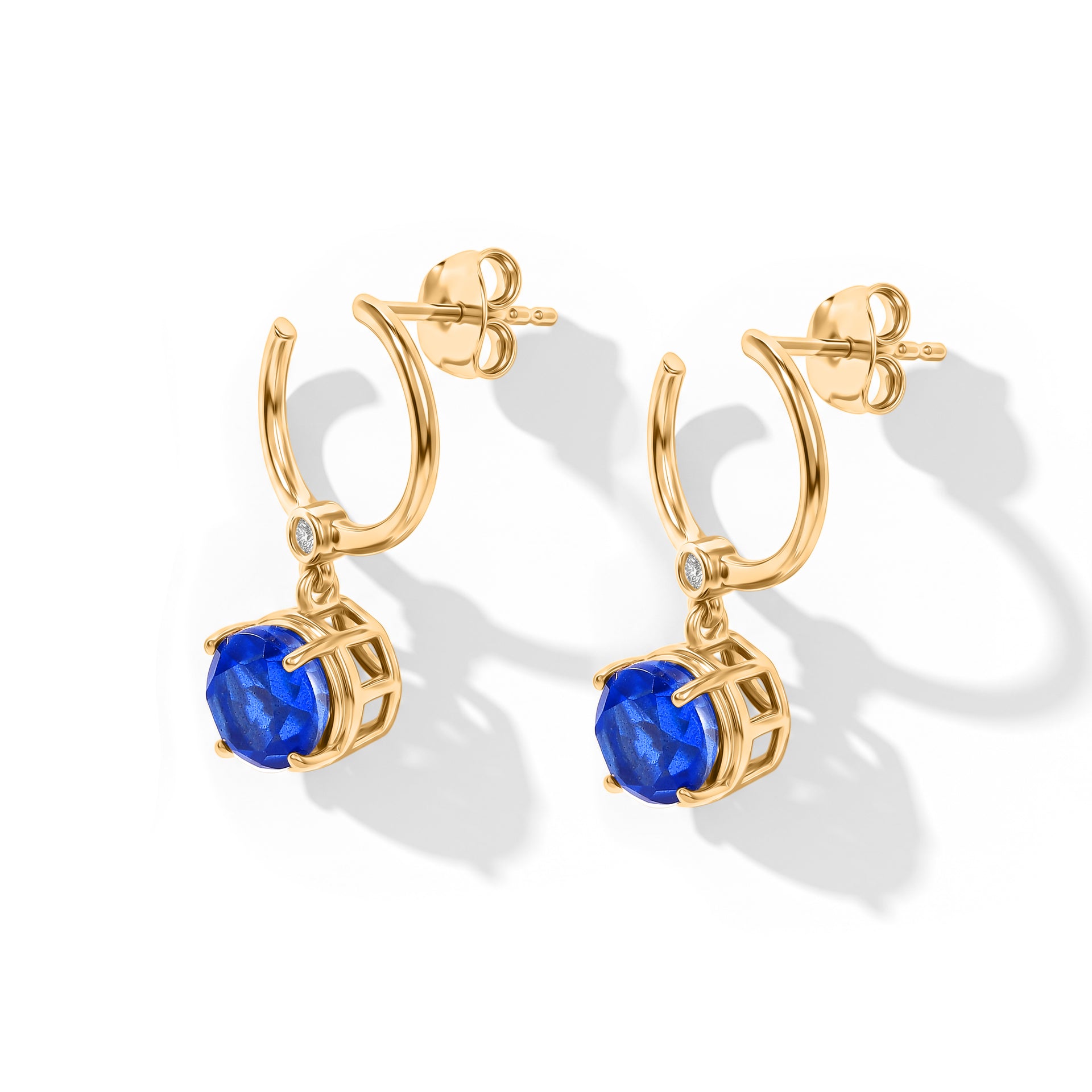 D'Joy - Ceylon Color Quartz &amp; White Zircon Dangling Earring with Push Post in Yellow Gold Plated Sterling Silver 3.13 Ct. V32518938 2