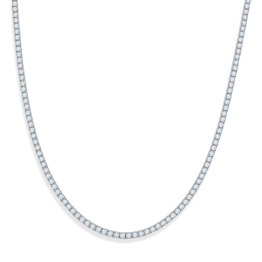 D'Joy - GRA Certified (D-VVS1) Moissanite Tennis Necklace (Size - 20) in Rhodium Overlay Sterling Silver 25.30 Ct, Silver Wt. 20.55 Gms_8611518