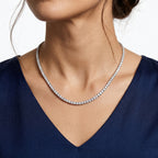 D'Joy - GRA Certified (D-VVS1) Moissanite Tennis Necklace (Size - 20) in Rhodium Overlay Sterling Silver 25.30 Ct, Silver Wt. 20.55 Gms_8611518_1