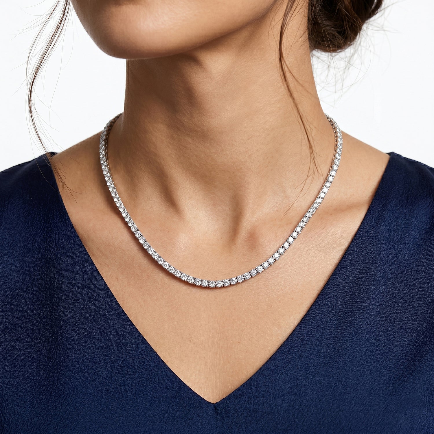 D'Joy - GRA Certified (D-VVS1) Moissanite Tennis Necklace (Size - 20) in Rhodium Overlay Sterling Silver 25.30 Ct, Silver Wt. 20.55 Gms 8611518 2