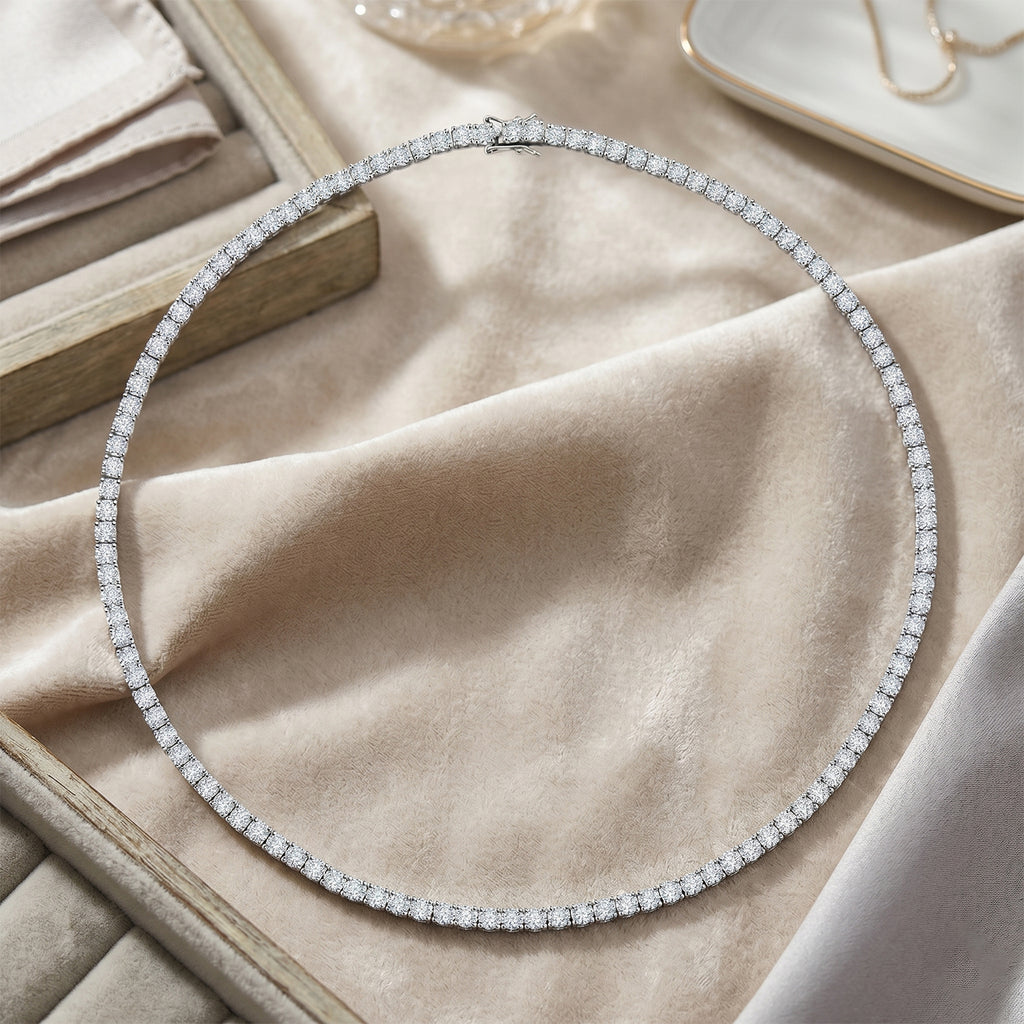 D'Joy - GRA Certified (D-VVS1) Moissanite Tennis Necklace (Size - 20) in Rhodium Overlay Sterling Silver 25.30 Ct, Silver Wt. 20.55 Gms_8611518_2