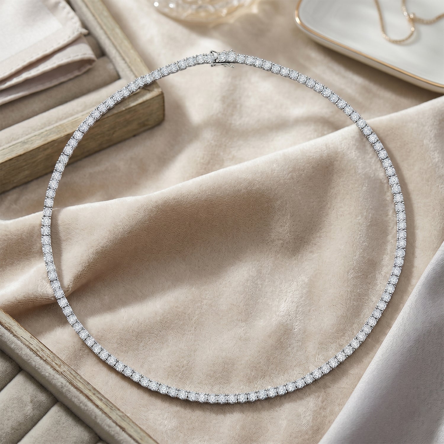 D'Joy - GRA Certified (D-VVS1) Moissanite Tennis Necklace (Size - 20) in Rhodium Overlay Sterling Silver 25.30 Ct, Silver Wt. 20.55 Gms 8611518 3